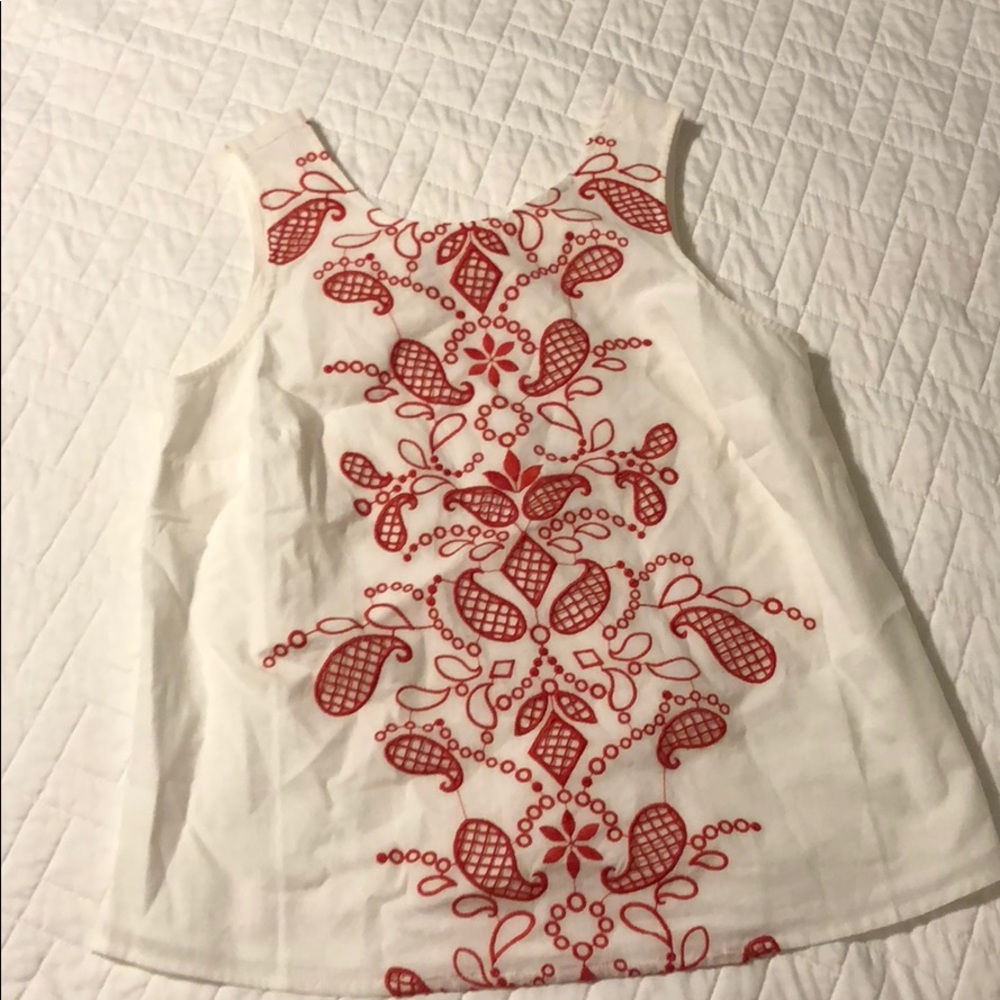 NWT White tank with red embroidery